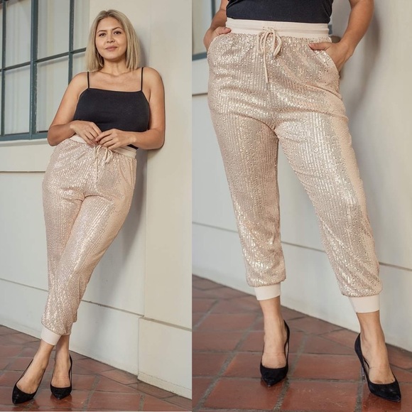 🦃BLACK FRIDAY SALE🦃 Bottoms Up Plus Size Sequin Jogger - Picture 4 of 6